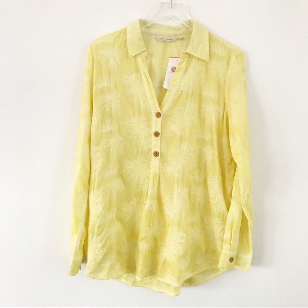 NWT SOFT SURROUNDINGS Yellow 1/4 Button Top Sz. M